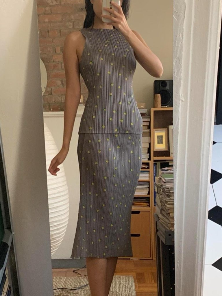 Issey Miyake Pleats Please Floral Set Yellow Grey Jp5/4